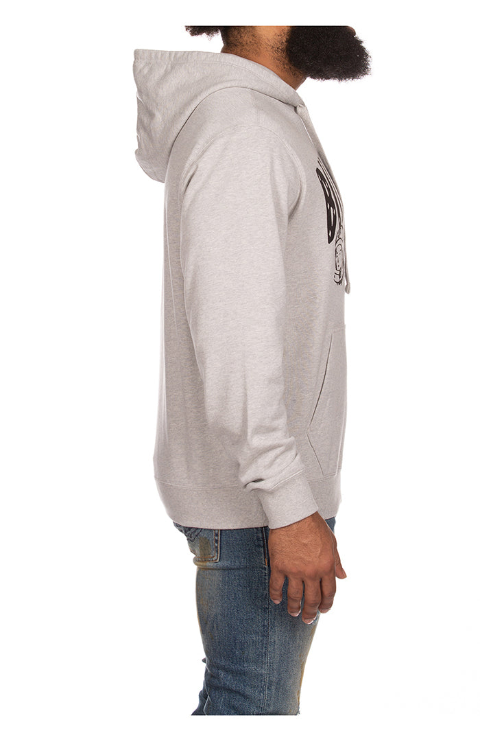 Side view of the BBC Heather Grey BB Arch Hoodie (841-9300), highlighting the ribbed cuffs and hem