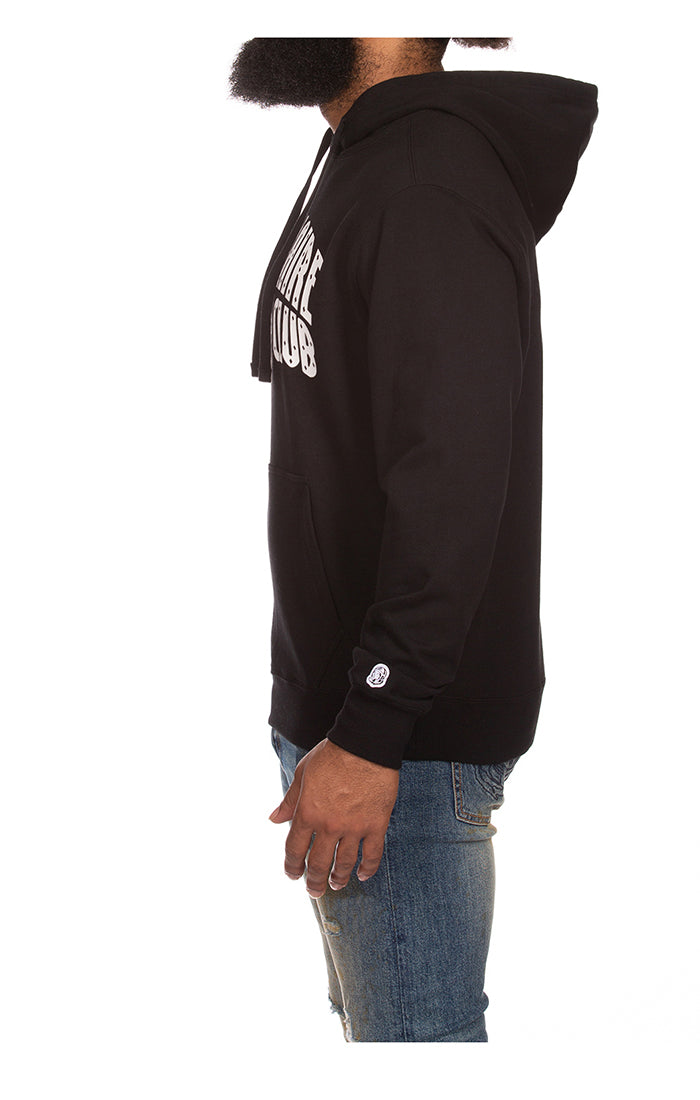 Model wearing BBC Black BB Arch Hoodie (841-9300) in a casual outfit