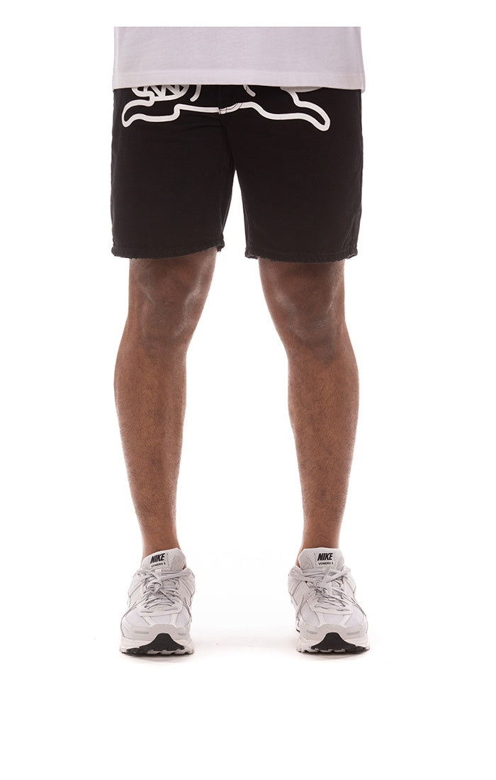 A close-up image of Ice Cream Black Dog black caramel jean shorts with strawberry fit, showcasing the detailed stitching and stylish design labeled as style 451-3100