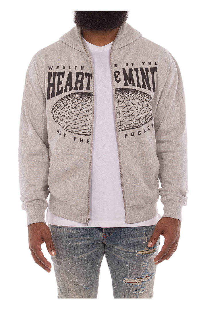 Heather grey hoodie with BBC logo and convenient zip front