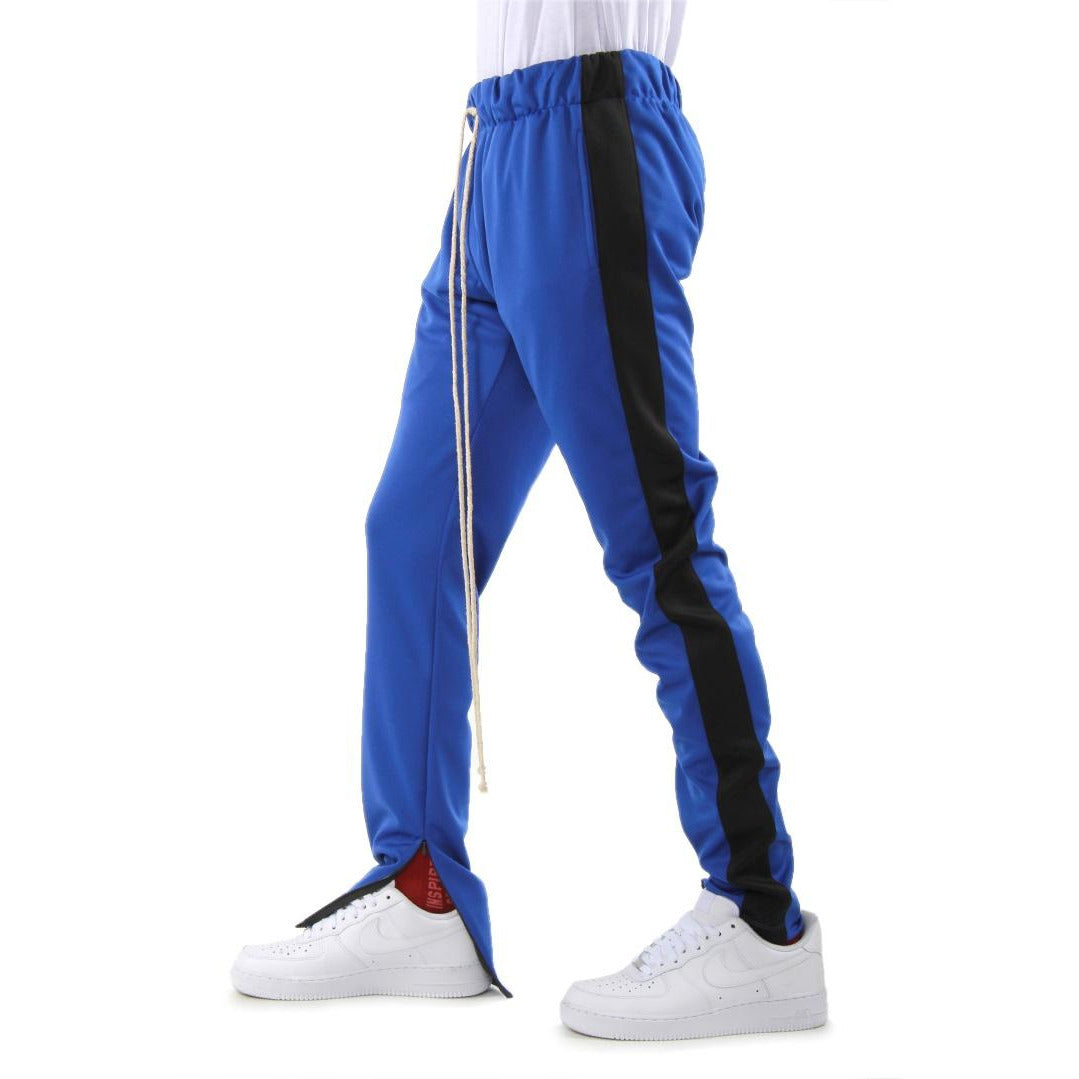 EPTM royal blue track pants with black stripe, comfortable and stylish activewear for men