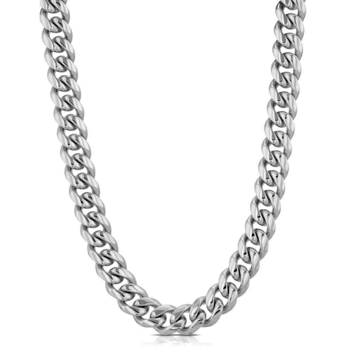 Close-up image of a 6MM 18 Miami Cuban Chain in white gold from Gold Gods, showcasing its luxurious and intricate design