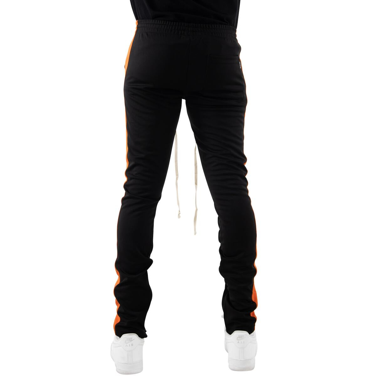 Stylish EPTM Black Track Pants with Orange Stripe and Elastic Waistband