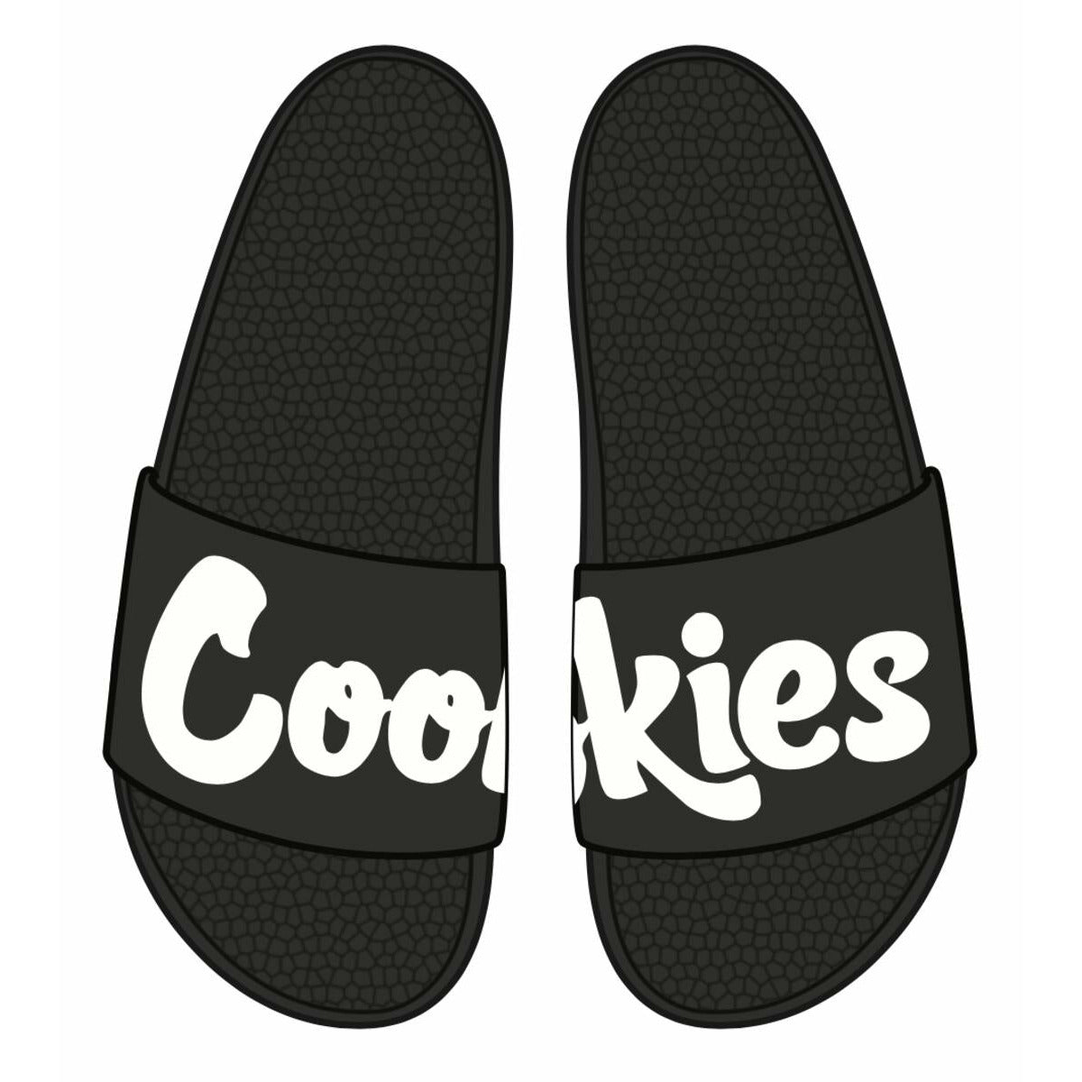 Black men's slides with Cookies Original Logo, featuring comfortable design and durable construction, perfect for casual wear and lounging