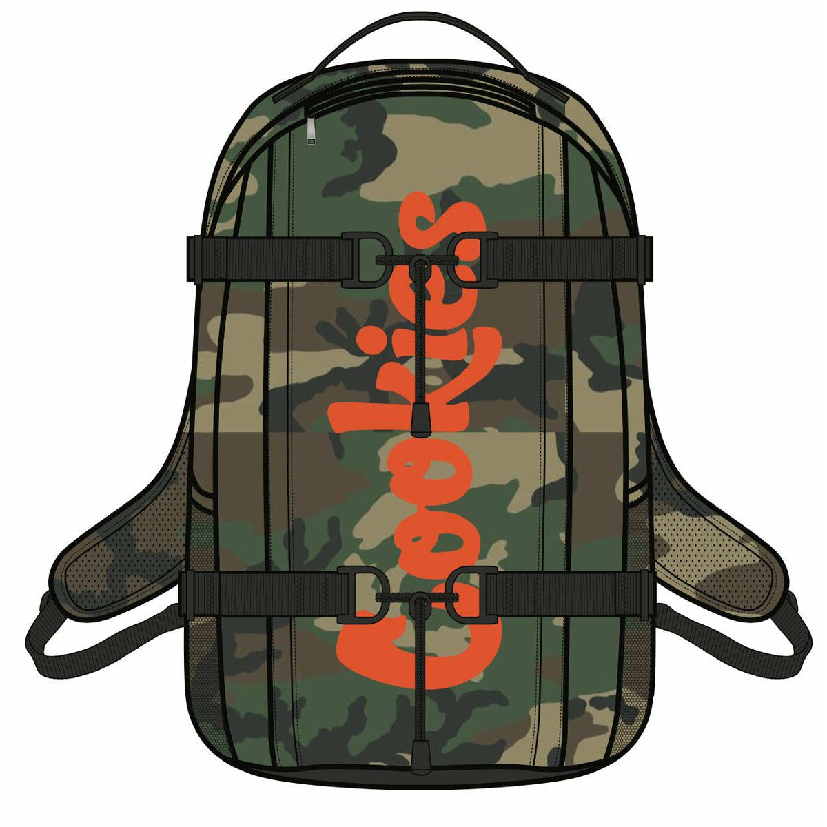 Green camo backpack made of non-standard ripstop nylon material for durability and style