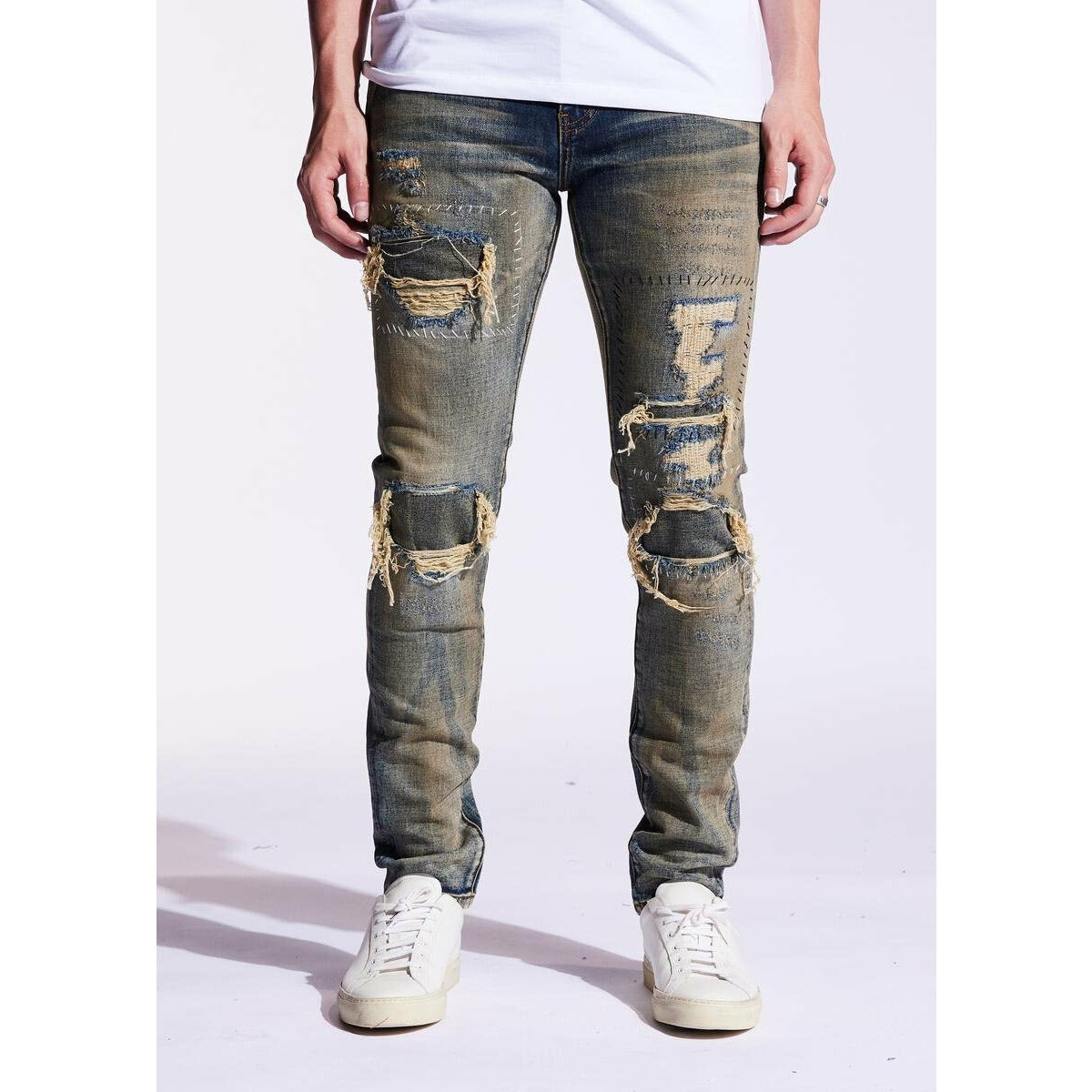 Embellish Sand Wash Kieran Denim Jeans (EMBF221-105) featuring distressed and faded detailing, perfect for casual and stylish looks