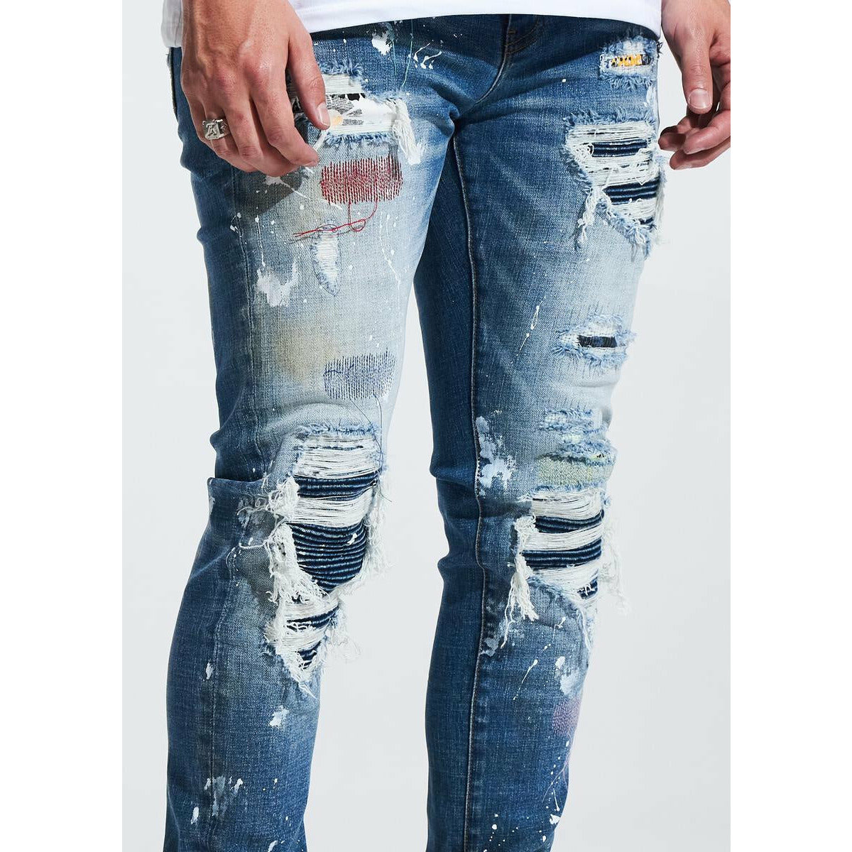 Embellish Skiba Rip & Repair Denim (EMBHOL21-2-5) featuring distressed details and unique rip and repair accents