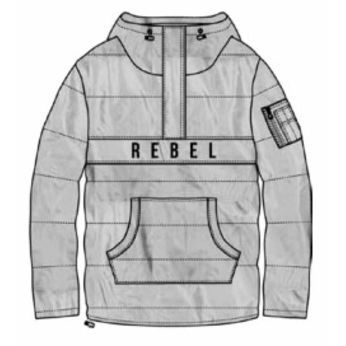 Silver 3M pullover anorak bubble jacket with Rebel Minds branding