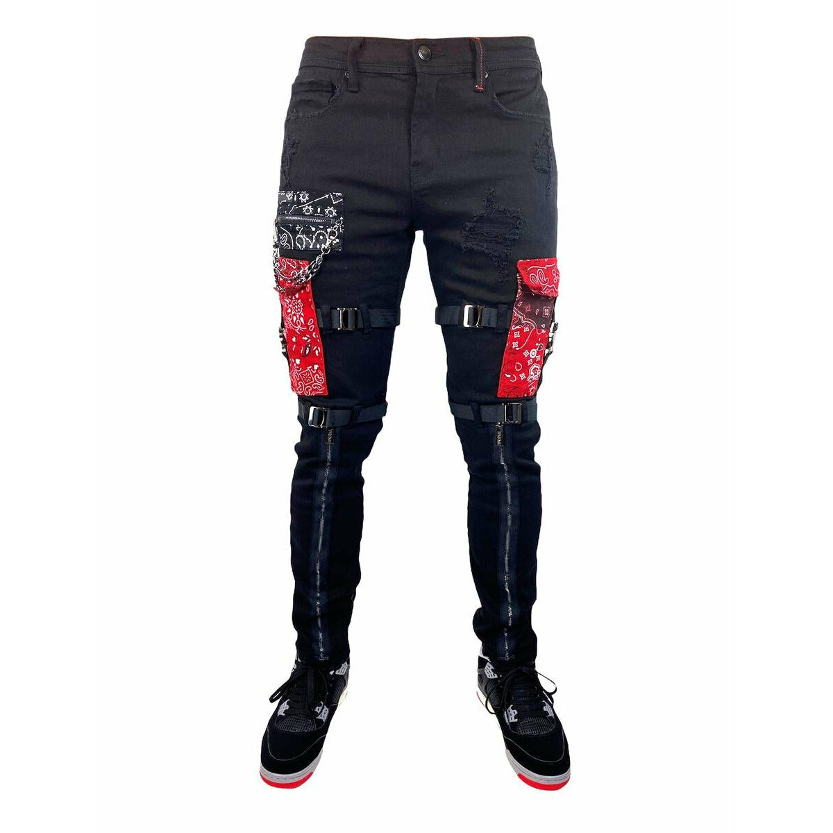 Stylish and trendy Preme Black Paisley Patched Denim Jeans for men