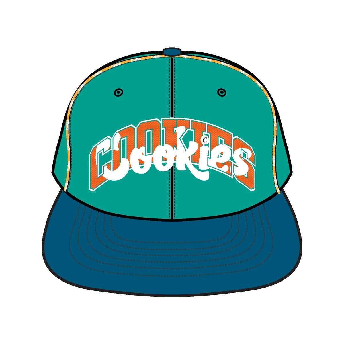 Side view of Cookies Loud Pack Twill Aqua Snapback Cap showing the flat brim and vibrant aqua color