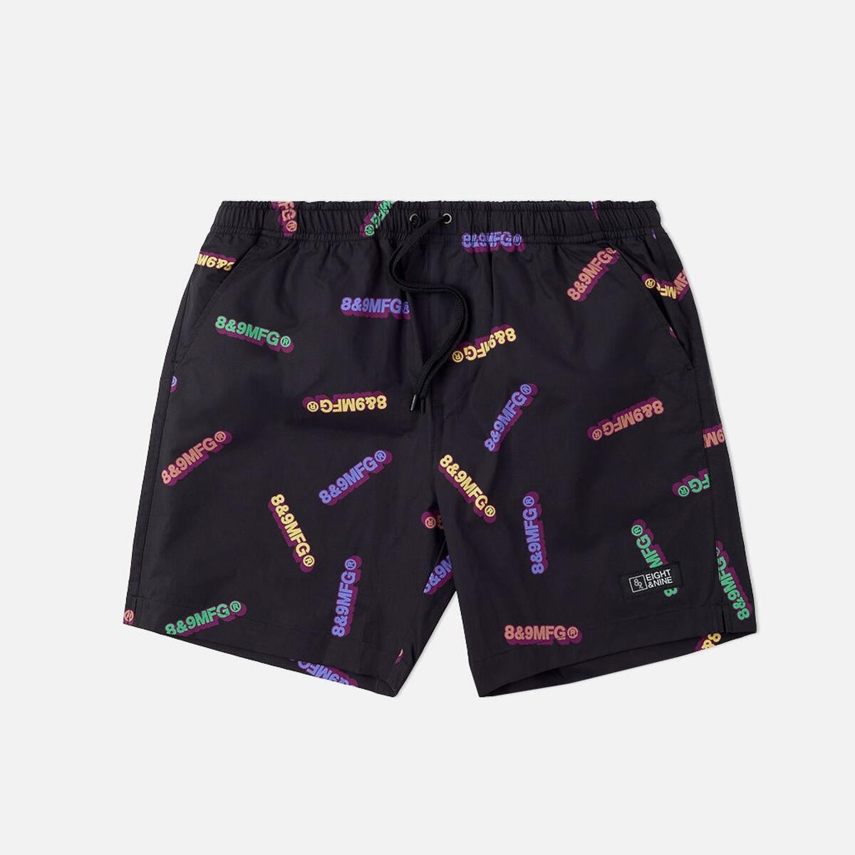 8&9 Black Sprinklez Shorts (SHSPZBLK) with colorful sprinkles pattern on black fabric, comfortable and stylish summer fashion for men