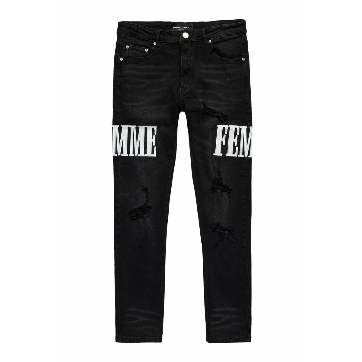 Stylish Homme + Femme Letterman Denim Black jacket with white detailing