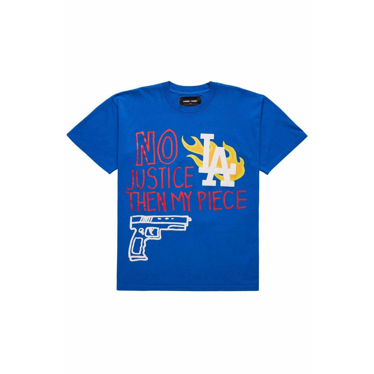 Stylish unisex blue LA Riots tee from Homme + Femme, perfect for casual urban streetwear