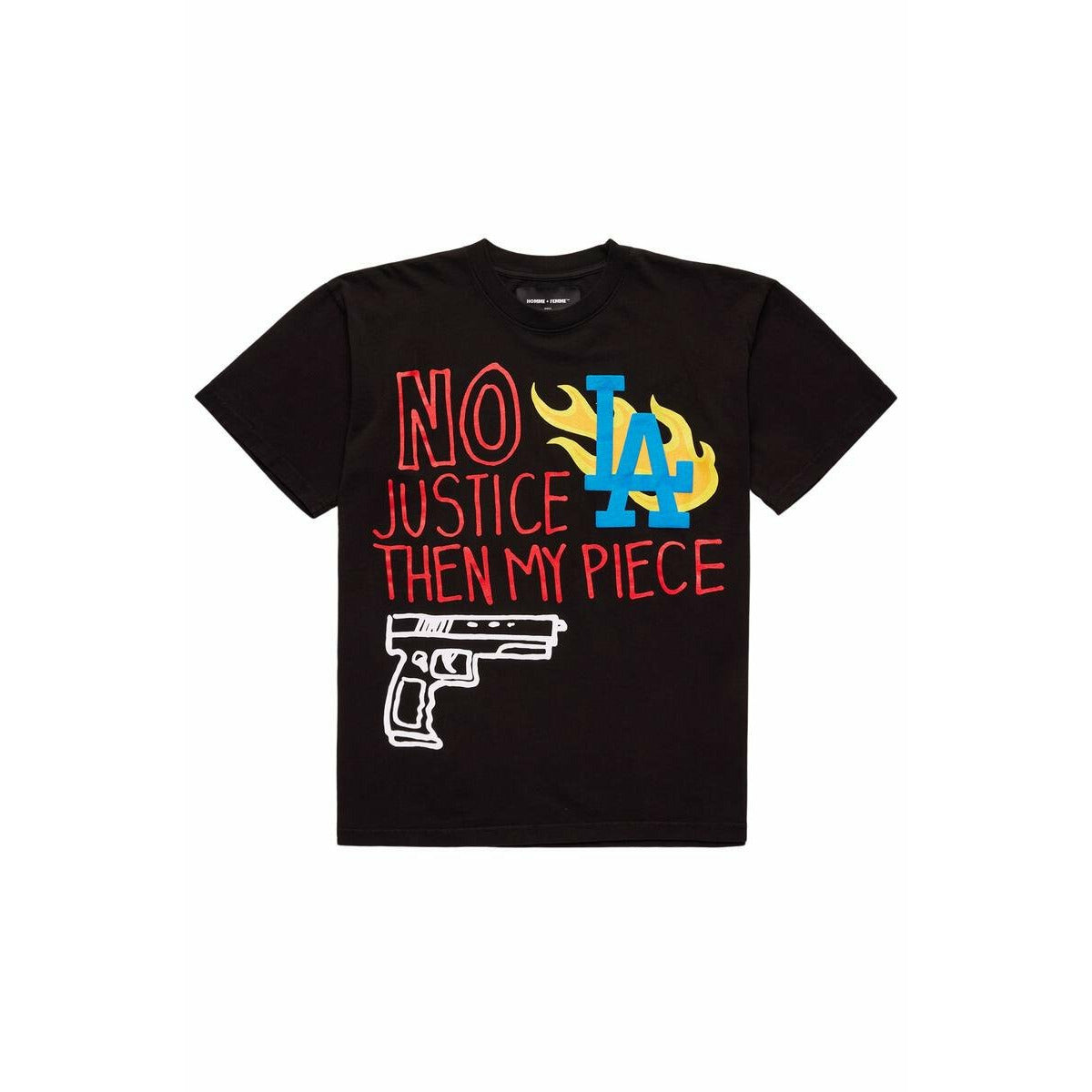 Homme + Femme LA Riots Black Tee worn by a male model