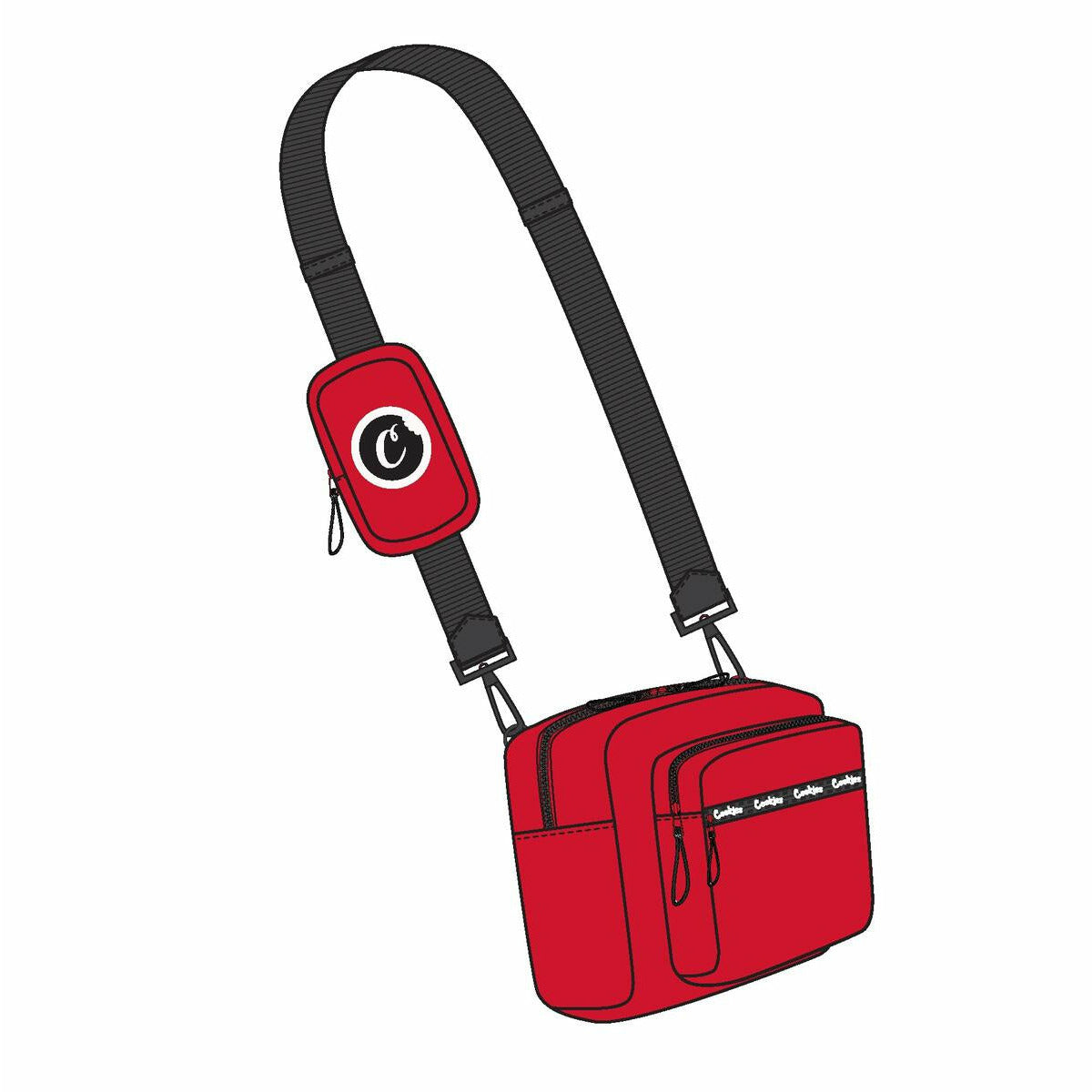 Red shoulder bag with Cookies Charter logo, designed to keep your belongings smelling fresh and secure