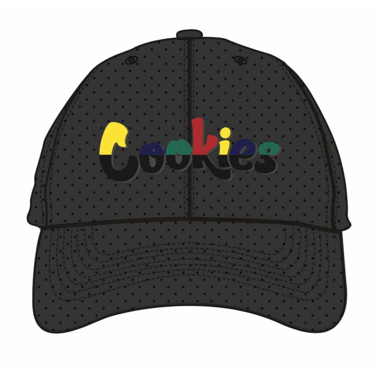 Black mesh dad hat with Cookies Catamaran logo embroidered in white