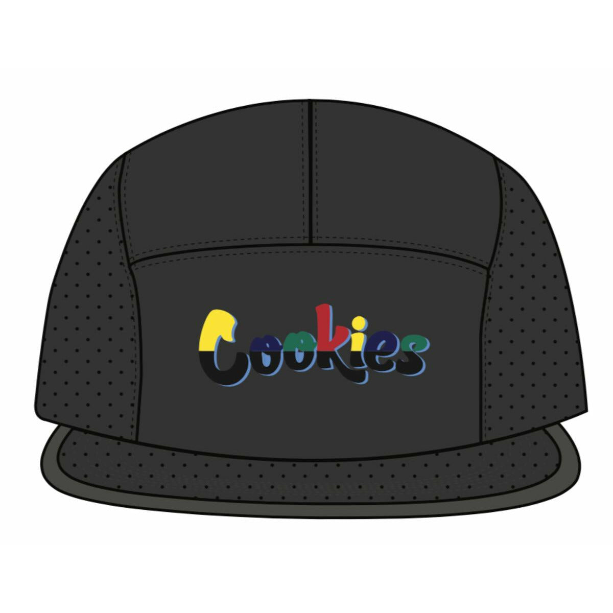 Black canvas catamaran 5-panel hat with Cookies branding and sleek design