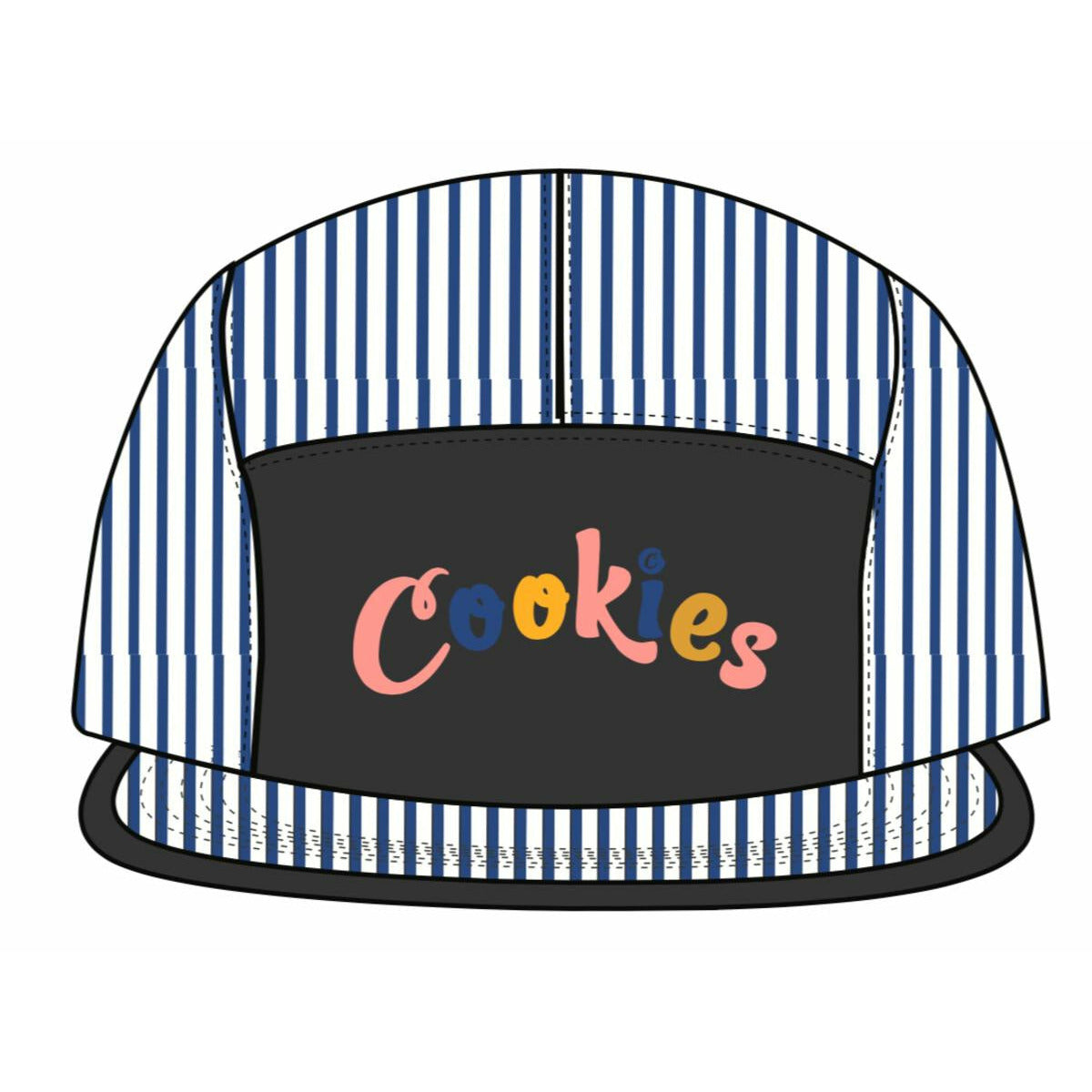 Side view of Cookies Montauk Oxford Yarn 5 Panel Black Hat highlighting the adjustable strap and comfortable fit