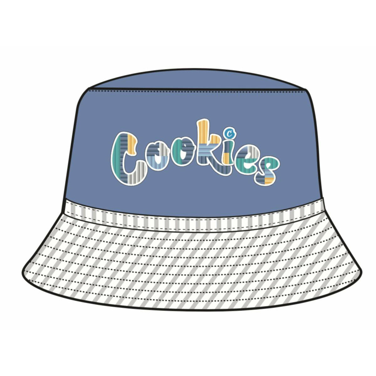 Montauk Canvas Slate Blue Bucket Hat with Cookies branding and stitched logo