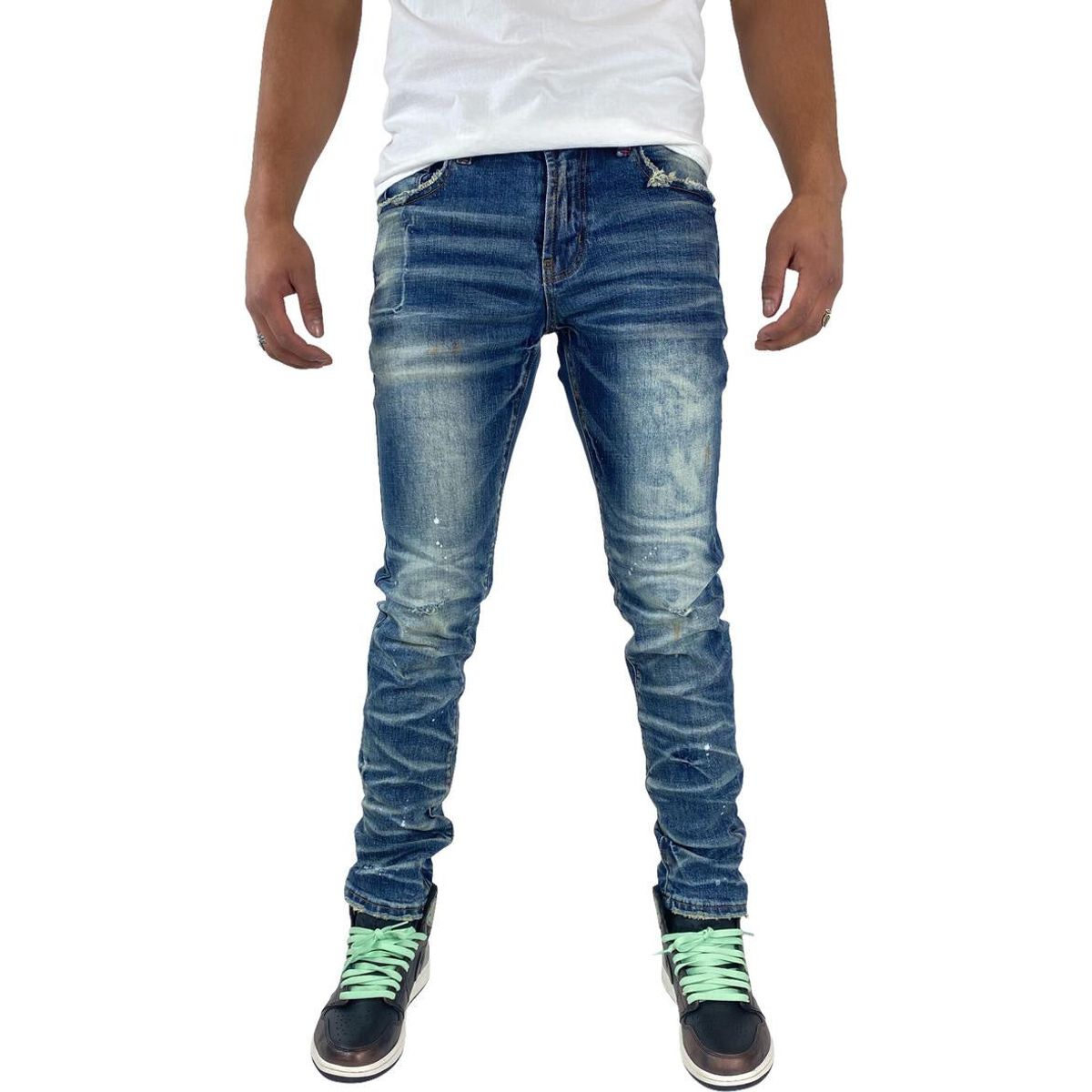 PREME Indigo Blue Wash Denim Jeans (PR-WB-874) showcasing stylish and comfortable jeans for men in a classic blue color with a washed finish