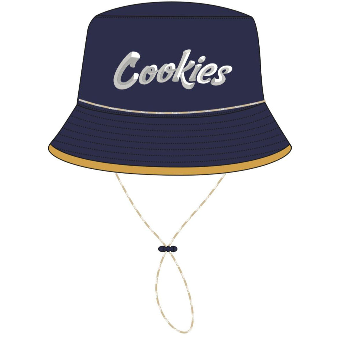 Close-up image of a navy bucket hat with the Cookies Contraband Silicone logo, a stylish and versatile accessory for any wardrobe