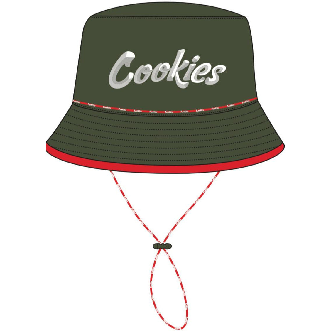 High-quality olive bucket hat with Cookies Contraband silicone logo, perfect for casual and trendy fashion looks