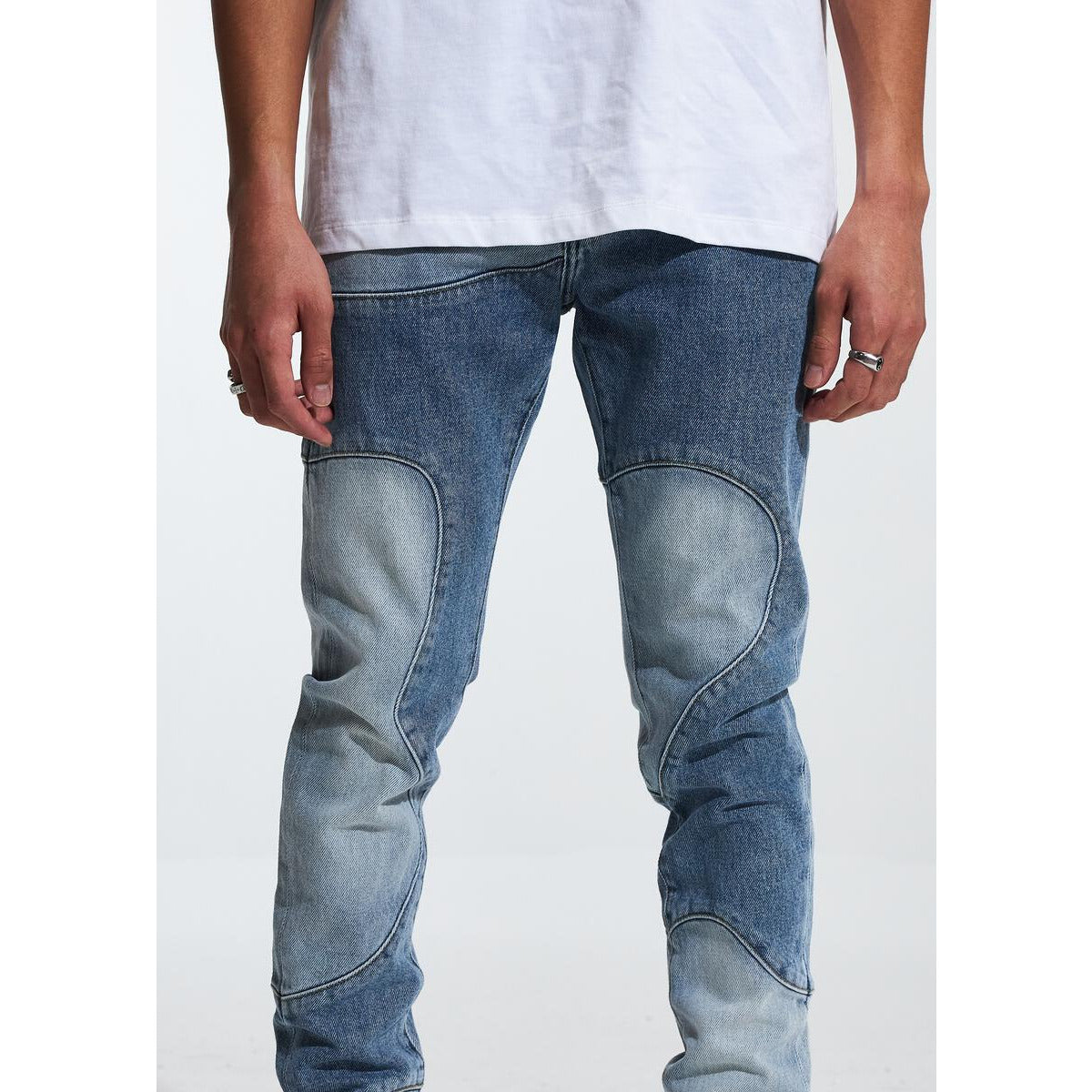 Crysp Denim Topo Blue Jeans CRYF222-204 back view on model walking