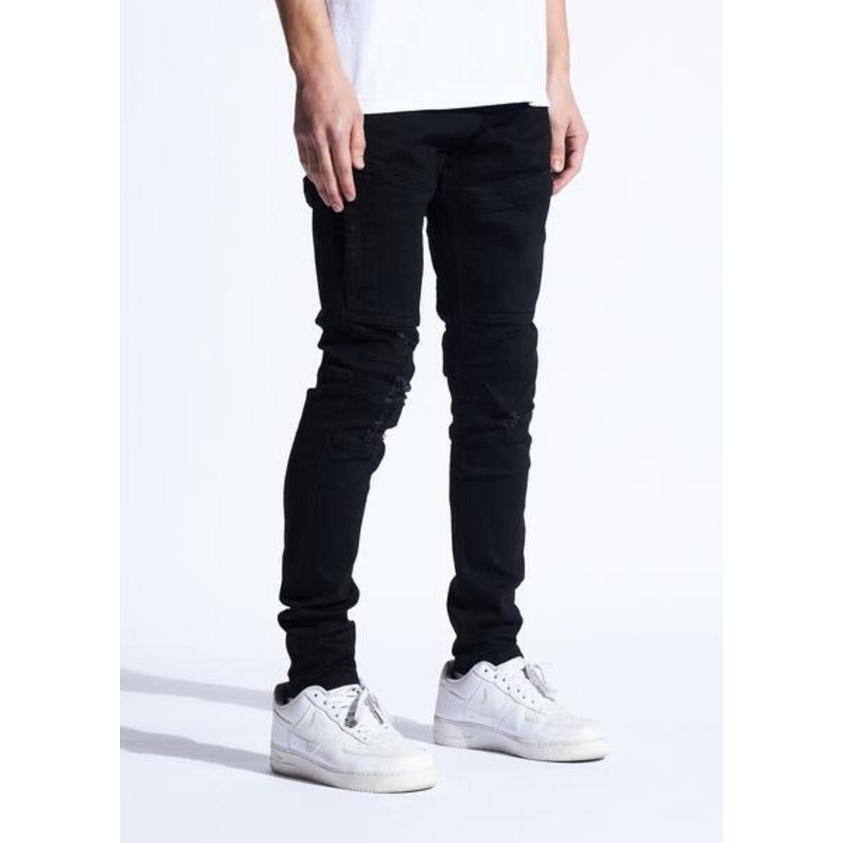 Crysp Denim Kurt Black Jeans (CRYF222-215) - Close up of the pocket and zipper details on black denim jeans