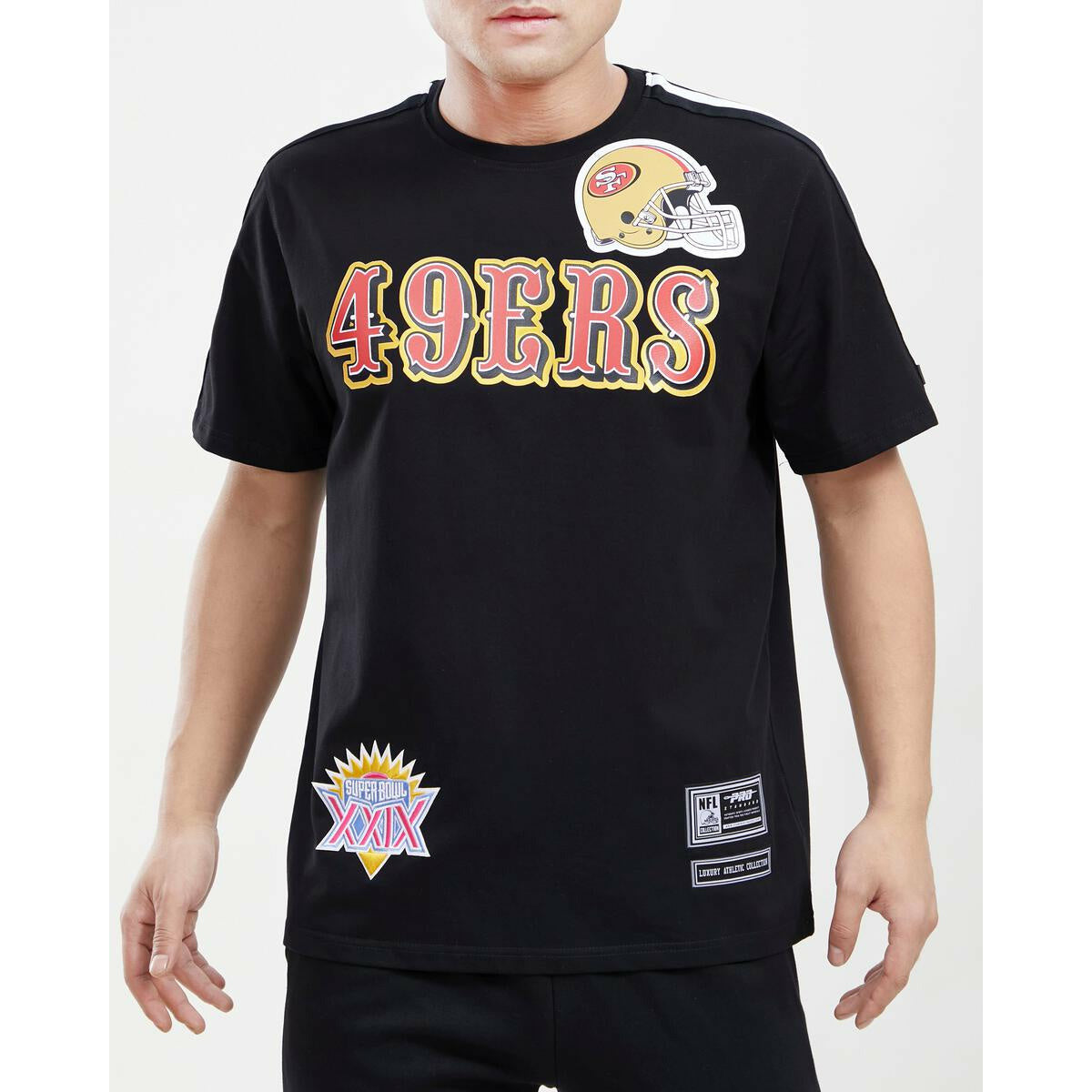 Black Pro Standard 49ers Logo Pro Team Taping Tee with bold branding and sporty design for NFL fans