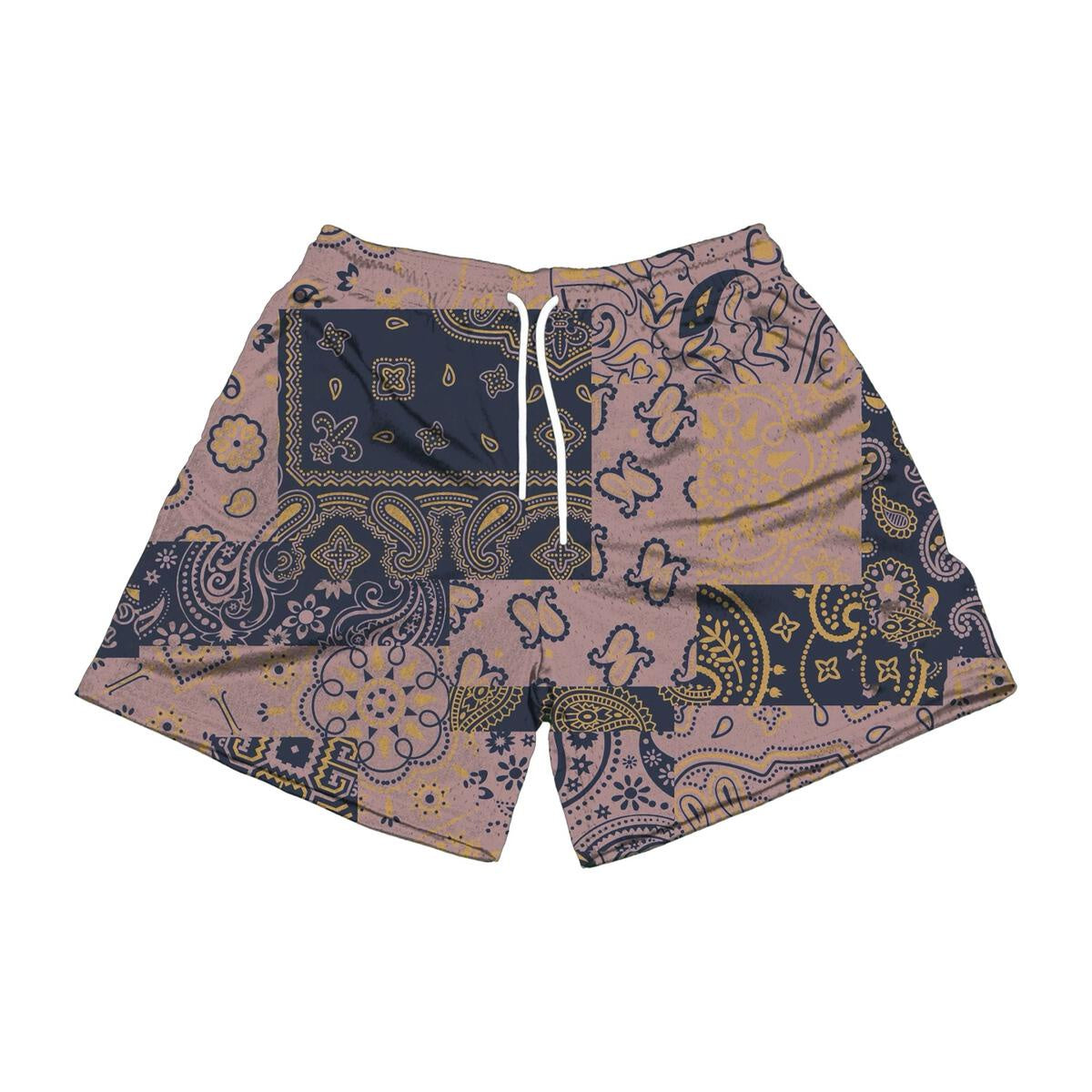 Stylish and vibrant pink and navy paisley print shorts by The Edition Brand