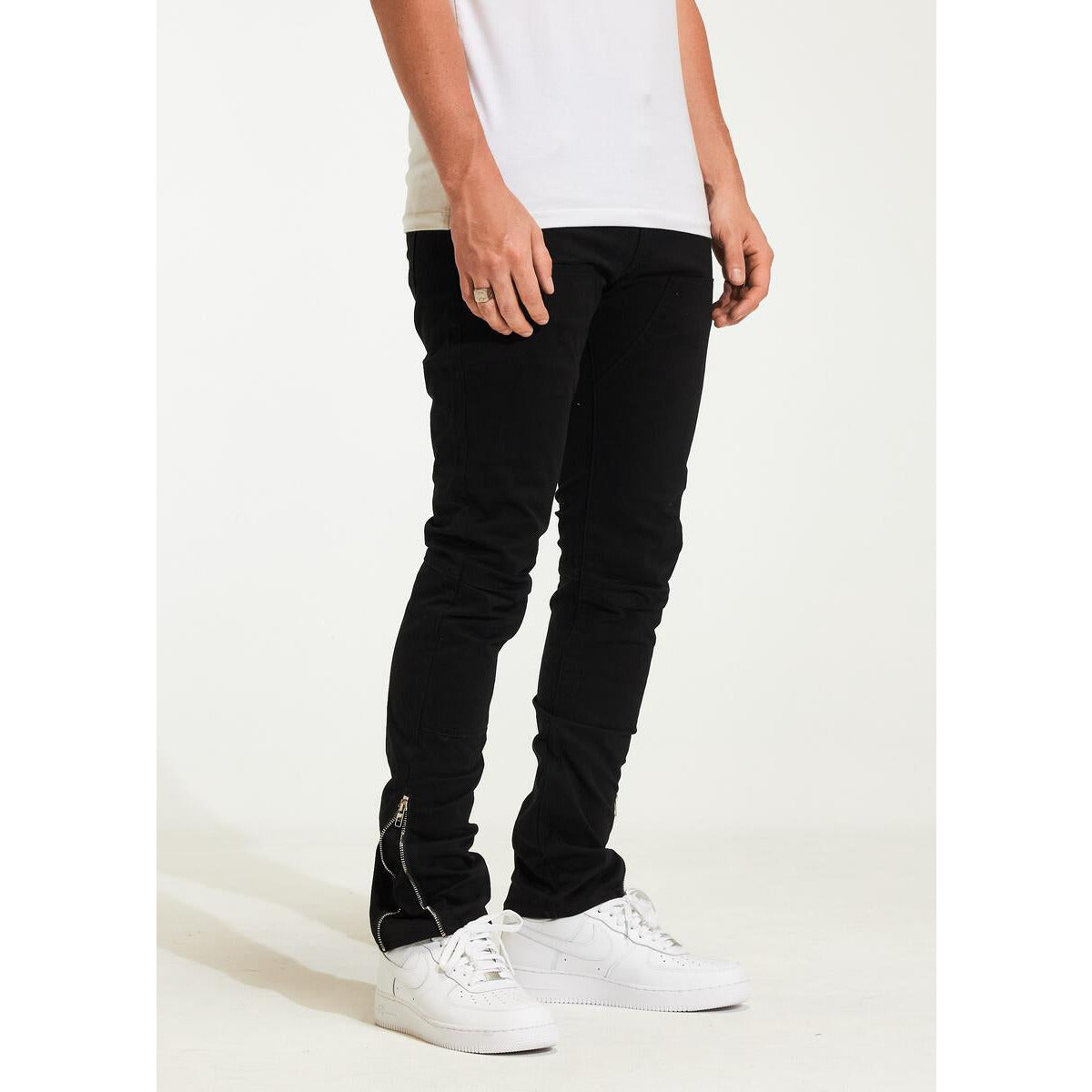 Crysp Denim Smith Pant Black Ripped Jeans (CRYH22-205) Side View with Pocket Detail