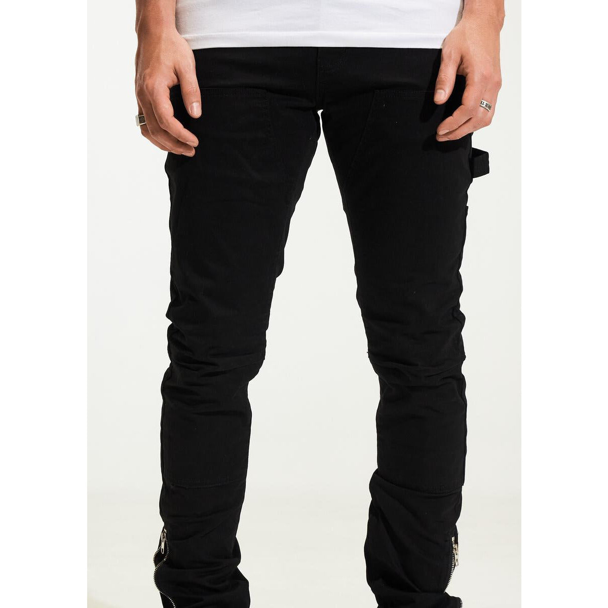 Crysp Denim Smith Pant Black Ripped Jeans (CRYH22-205) Back View with Frayed Hem