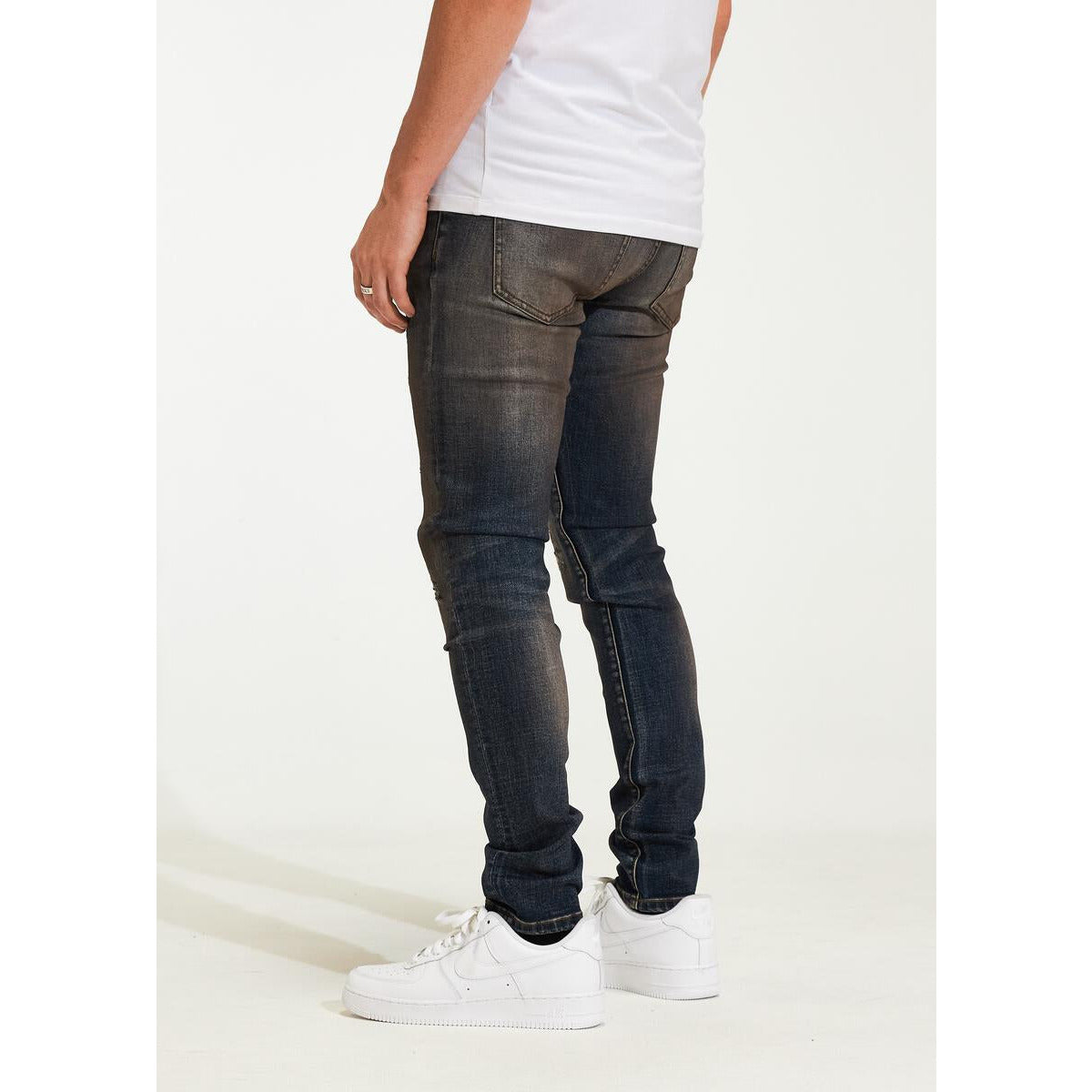 High-quality denim material of Crysp Denim Atlantic Black Wash Ripped Jeans for urban wear