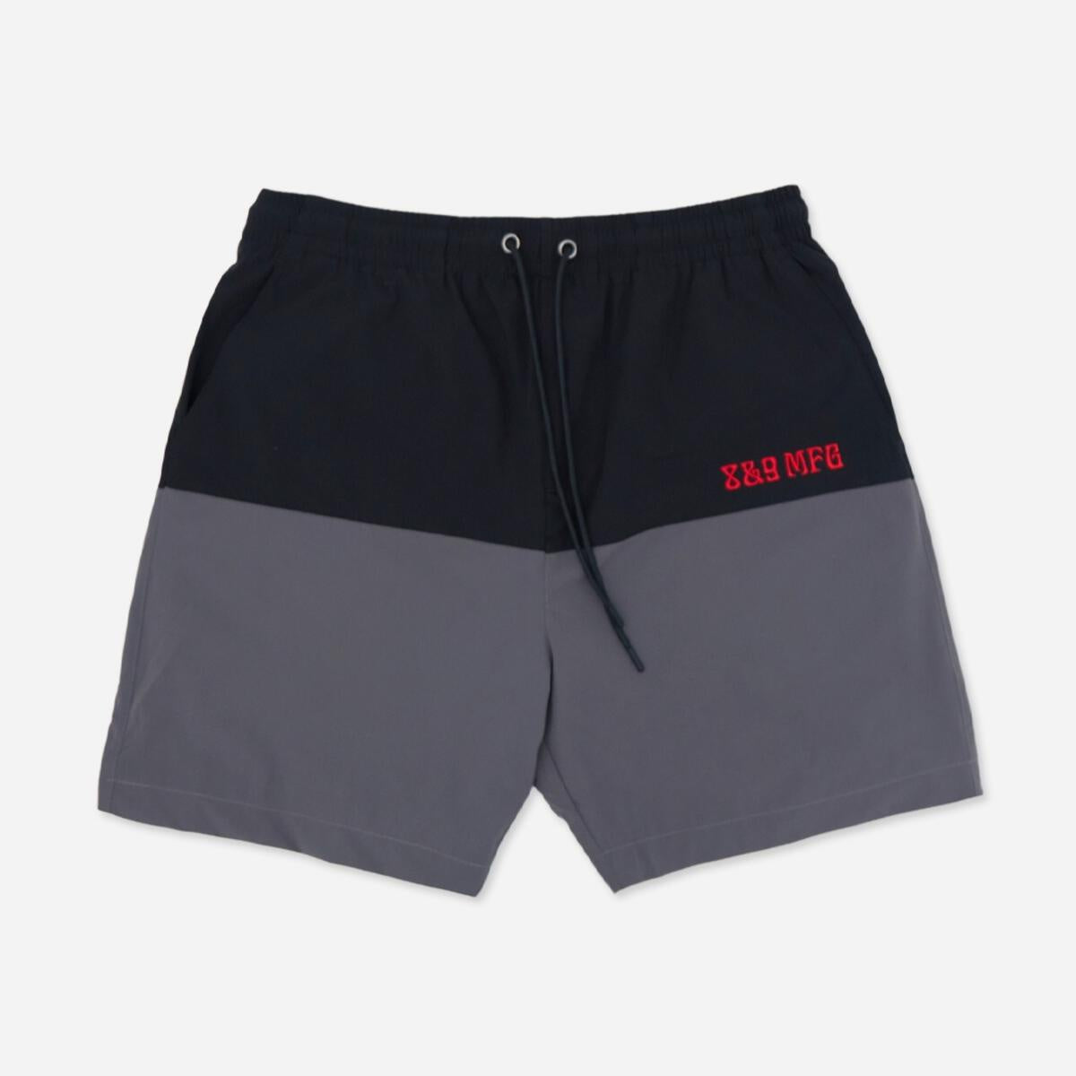 Black and red Mas Fresco Bred Sky Nylon Shorts with 8&9 logo