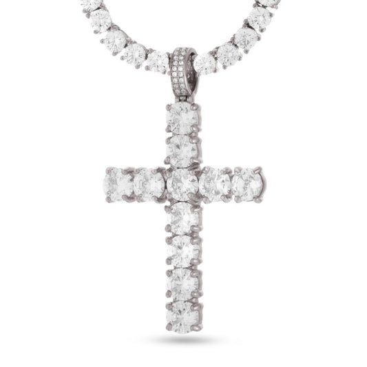 King Ice "Tennis Cross" Necklace - White Gold
