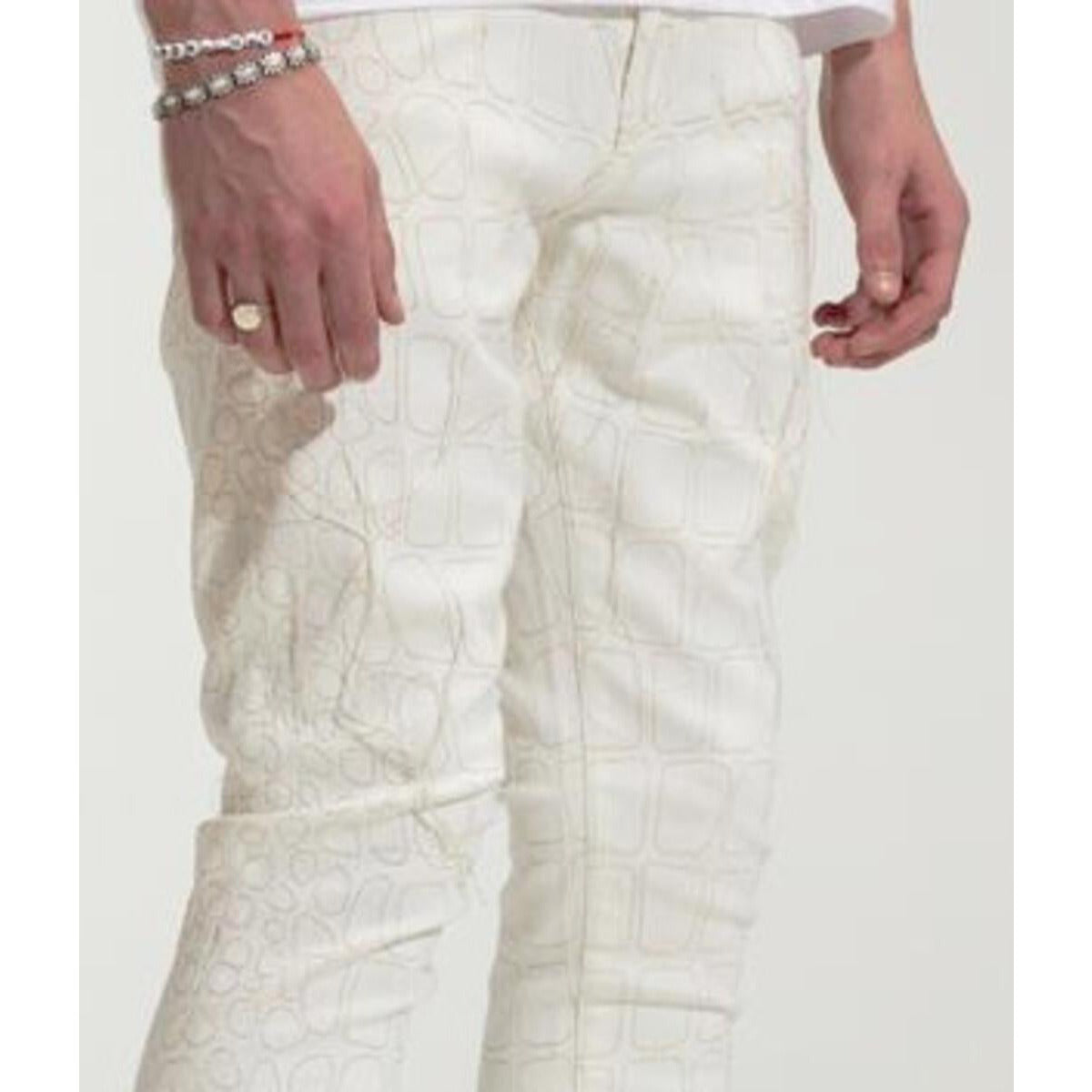 Embellish Bonham White Denim Jeans featuring distressed detailing and a skinny fit
