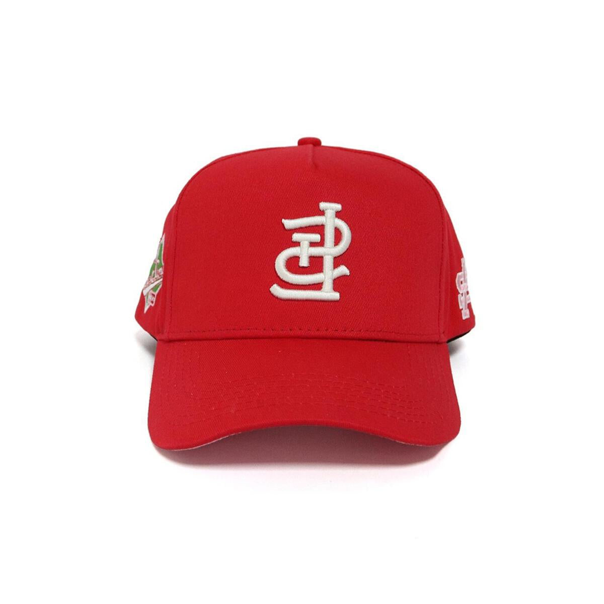 Side view of the STL Snapback showing the snapback closure and stitching details