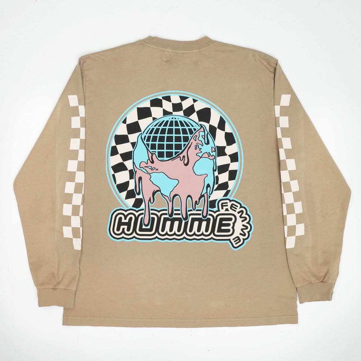 Taupe Homme + Femme HF Global Long Sleeve Tee with a modern, unisex design, crafted from premium materials for a soft, breathable feel, ideal for creating effortlessly chic and comfortable looks