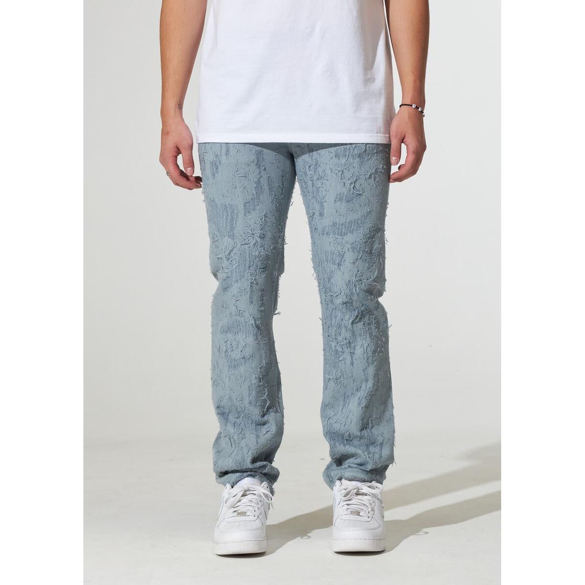 Crysp Denim Arctic Blue Distress Jeans with ripped details and frayed hem