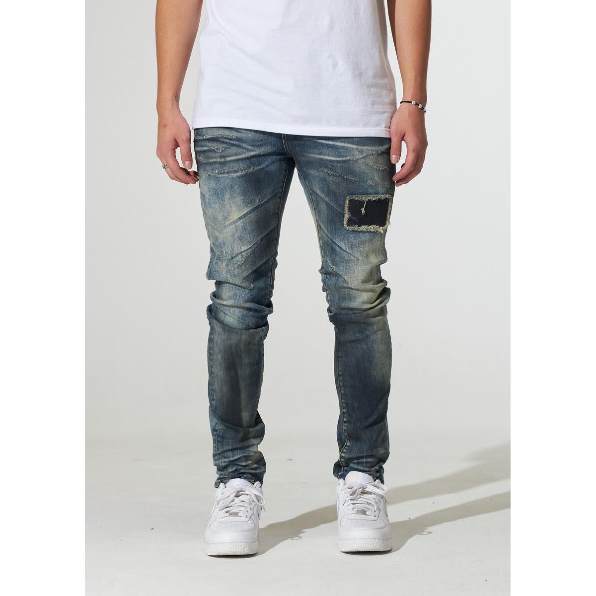 Crysp Denim Atlantic Dirty Indigo Jeans, front view, folded
