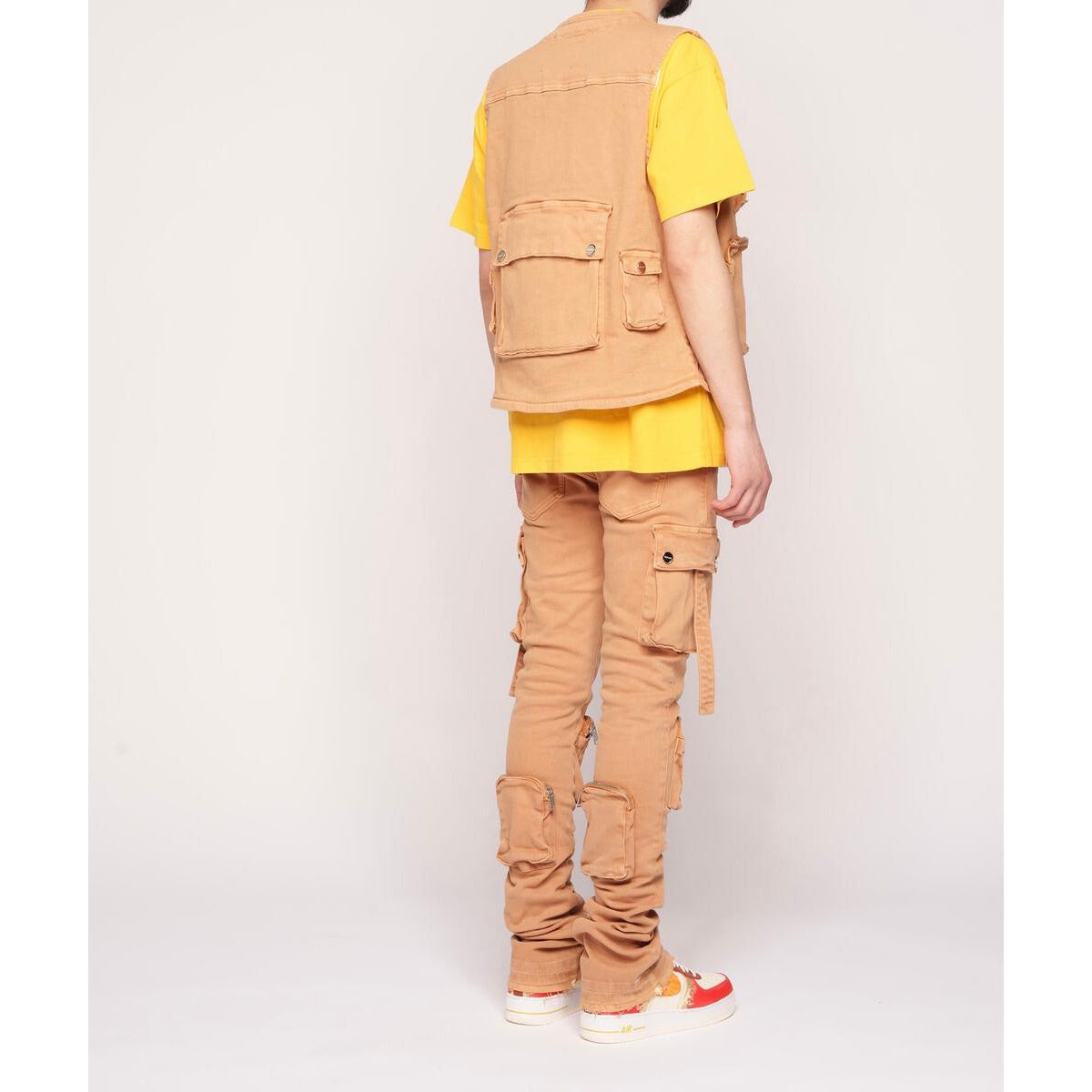 Stylish and trendy PHEELINGS Never Look Back Light Khaki Cargo Flare Stack Denim jeans for a fashionable look