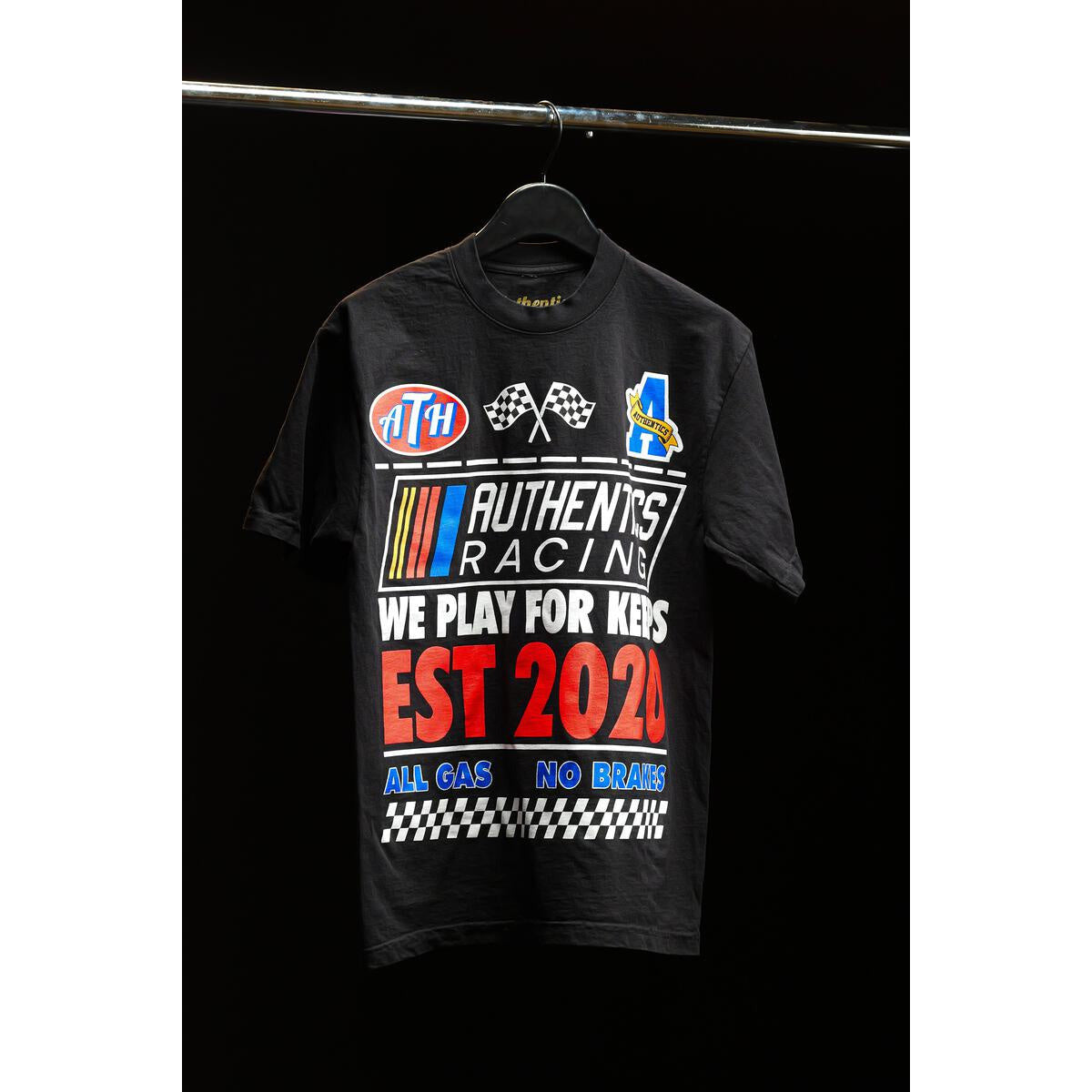 Authentics All Gas Tee - Black - A high-quality black t-shirt with bold white lettering