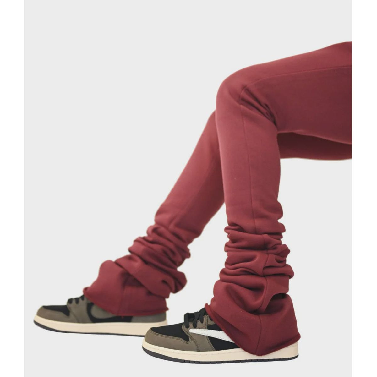 High-quality burgundy Doctrine Dagger Stacked Joggers, perfect for casual wear