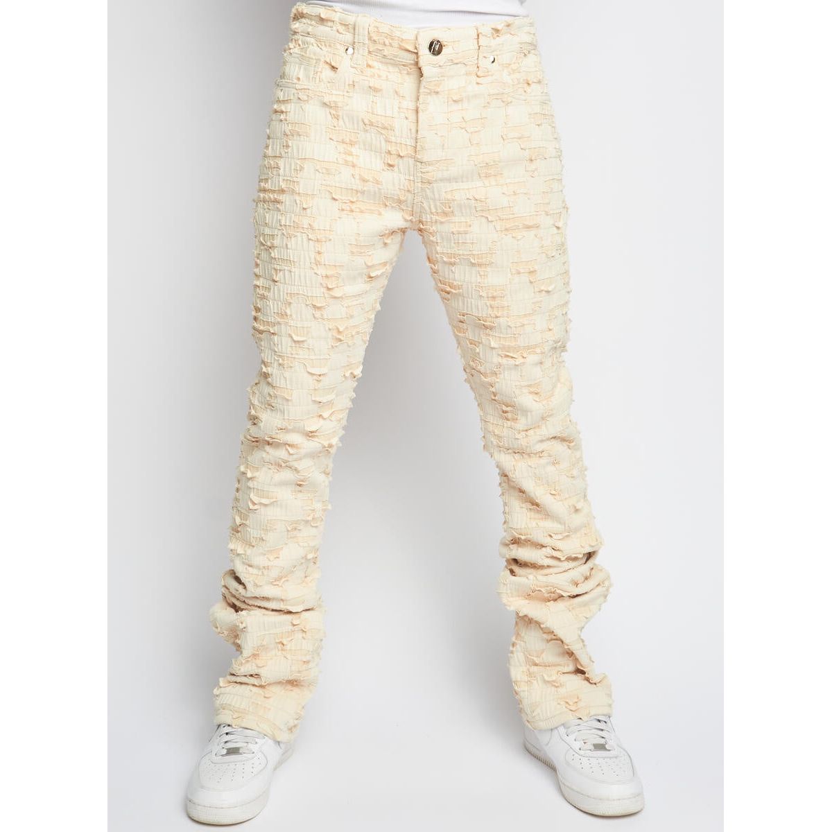 PLTKS Cream Shredded Stacked Flare (Lucas501) product image with unique distressed detailing