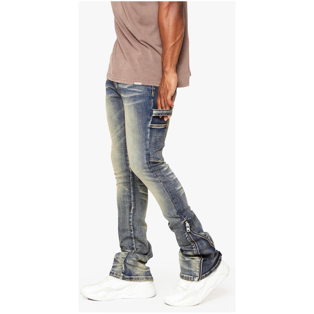 High-quality Valabasas Streamline DK Vintage Wash Stacked Denim Jeans in a vintage wash