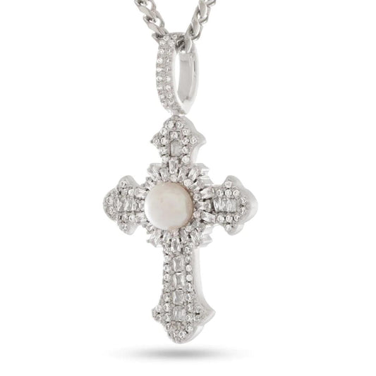 King Ice "Pearl of Wisdom" Cross Necklace - Silver