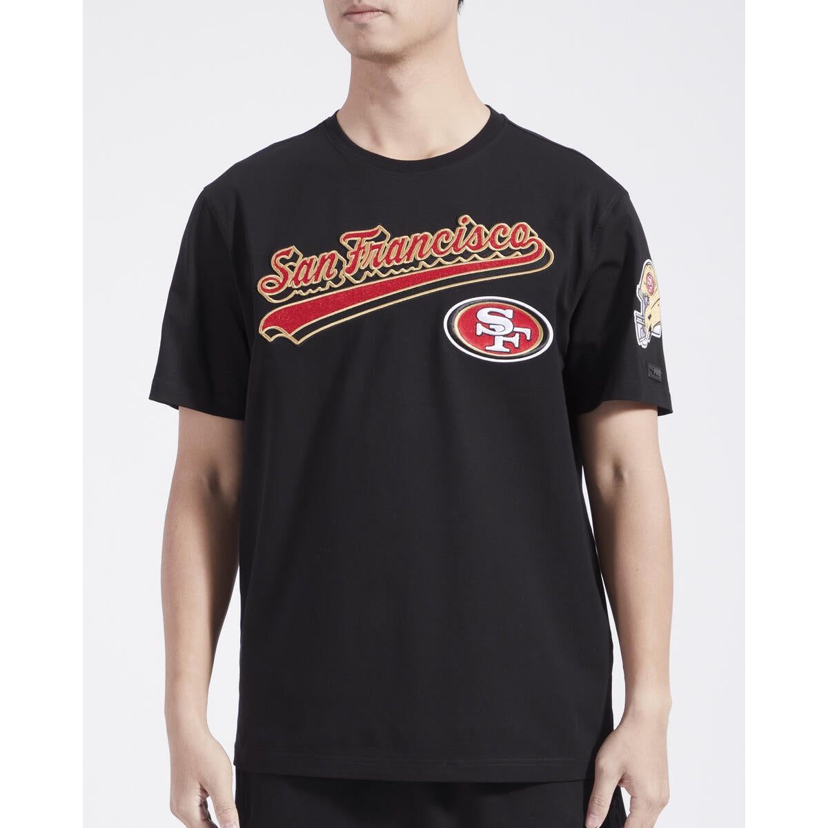 San Francisco 49ers Script Tail SJ Tee in black with team logo and stylish design