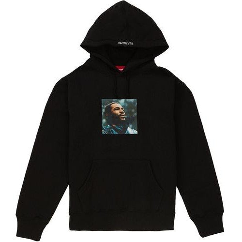 Black Supreme Marvin Gaye hooded sweatshirt with iconic album artwork