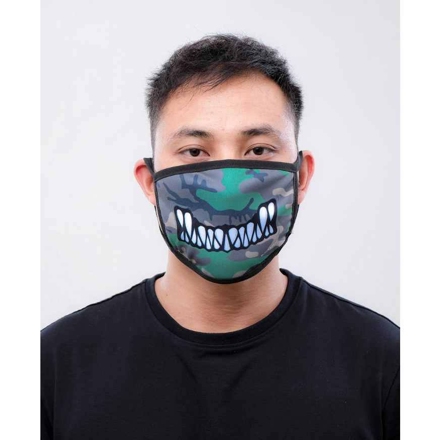 Black Pyramid Monster Bite Face Mask Olive Camo, a stylish and protective accessory for outdoor activities and daily wear