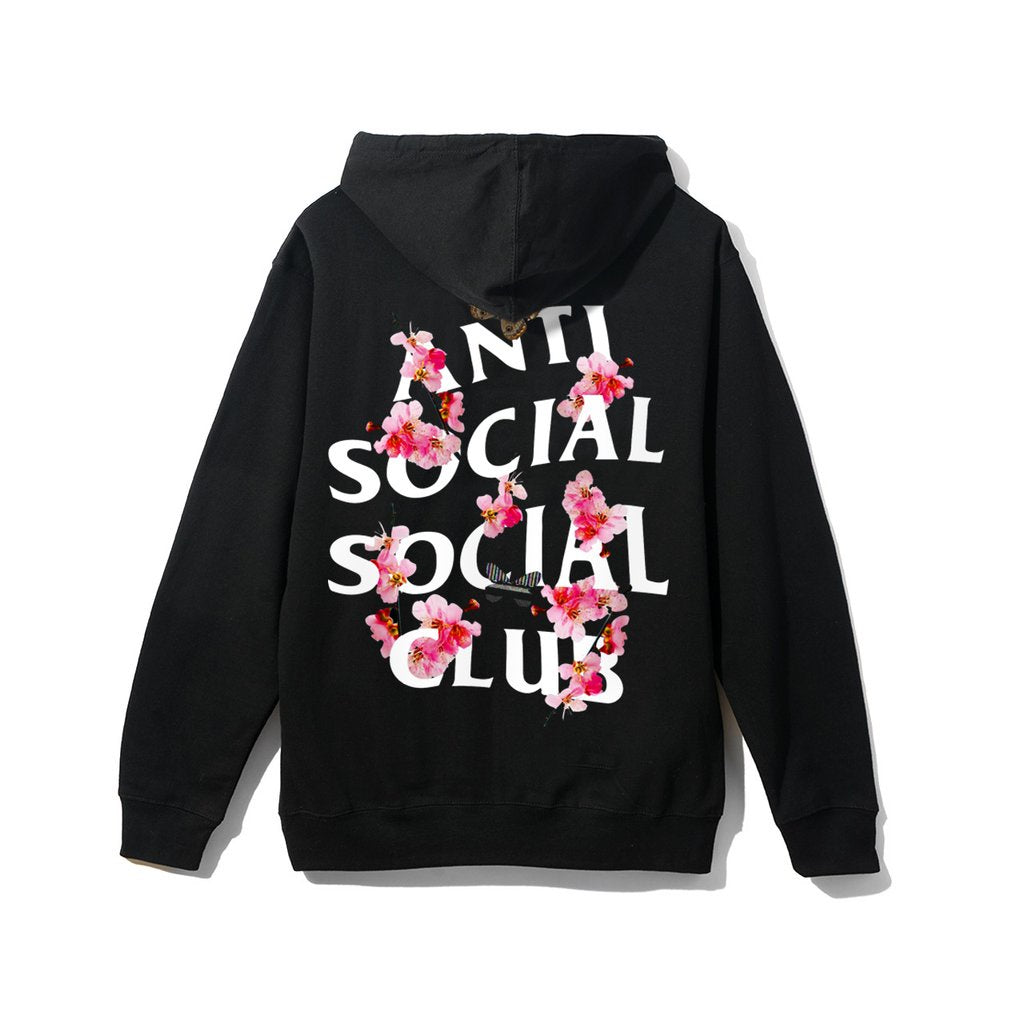 Black Anti Social Social Club Kkoch Hoodie featuring floral design and logo